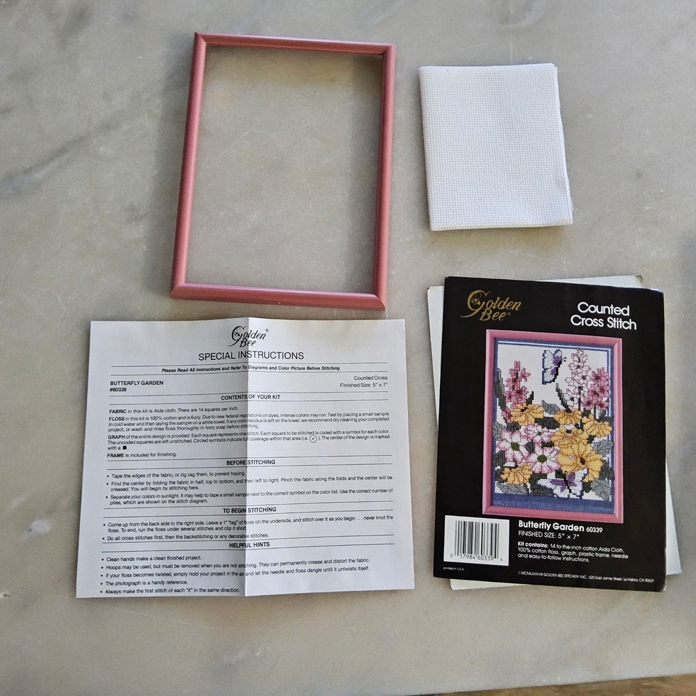 Golden Bee Butterfly Garden Counted‎ Cross Stitch Kit 5x7 Frame Needlework